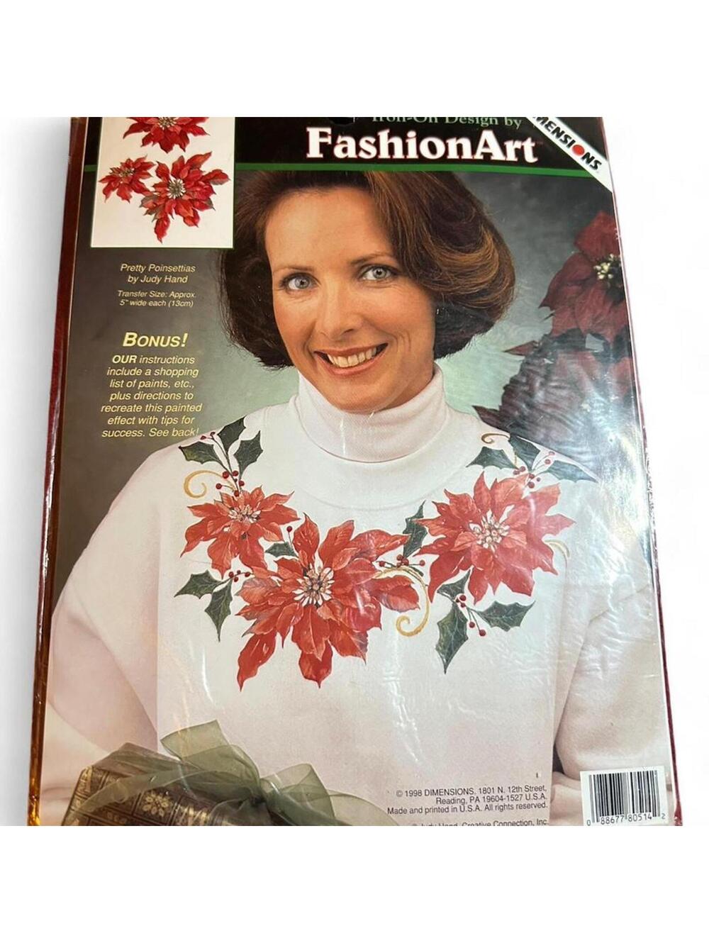 Vintage 1998 Dimensions FashionArt Poinsettia Iron-On Transfer Kit Deadstock